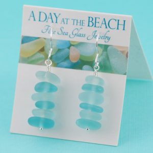 Aqua Sea Glass Stack Earrings