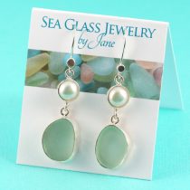 Sea Foam Green Sea Glass Earrings with Pearls