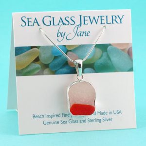 Rare Orange & White Flash Glass Sea Glass Pendant
