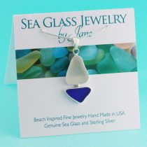 Deep Blue & White Sea Glass Sailboat Pendant