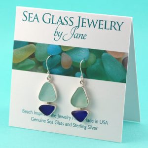 Blue & Aqua Sea Glass Sailboat Earrings