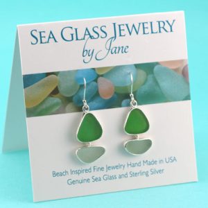 Lime Green & Aqua Sea Glass Sailboat Earrings