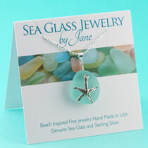 Aqua Sea Glass Pendant with Sea Star Charm