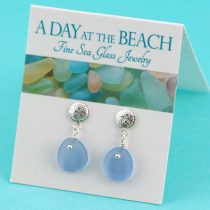 Tiny Cornflower Blue Sea Glass Sand Dollar Earrings