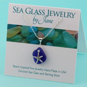 Cobalt Blue Sea Glass Pendant with Sea Star