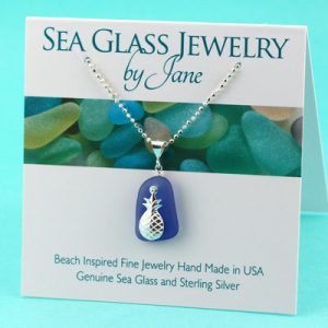 Cornflower Blue Sea Glass Pendant with Hospitality Charm