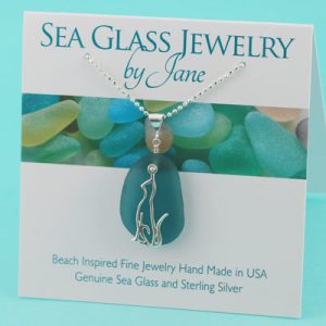 Japan Teal Sea Glass Pendant with Cat Charm