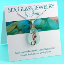Sea Foam Sea Glass Pendant with Seahorse