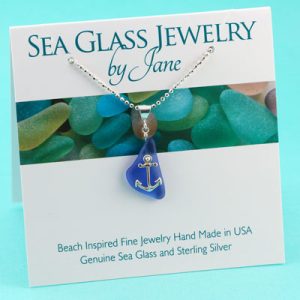 Light Blue Sea Glass Pendant with Anchor Charm