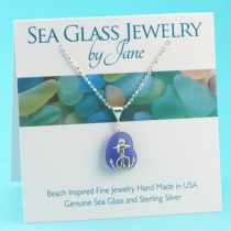 Light Blue Sea Glass Pendant with Anchor Charm