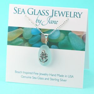 Soft Blue Sea Glass Pendant with Sunflower Charm