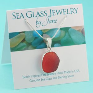 Rare Red Orange Amberina Sea Glass Pendant
