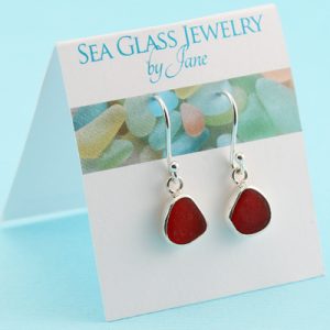 Cute Bright Red Sea Glass Earrings