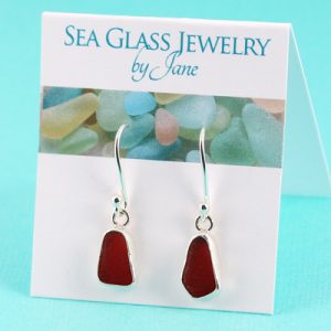 Small Red Sea Glass Earrings