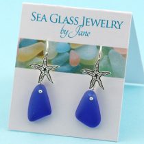 Blue Sea Glass Starfish Earrings