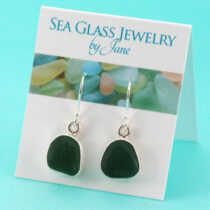 Dark Olive Teal Sea Glass Earrings