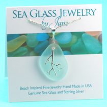 Soft Blue Sea Glass Pendant with Coral Branch