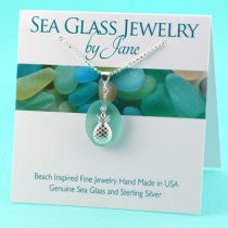Aqua Sea Glass Pendant with Hospitality Charm