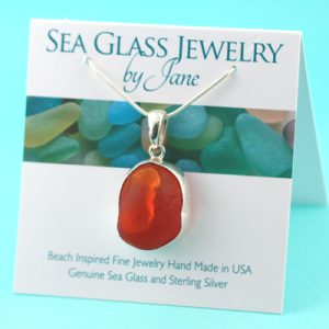 Ultra Rare Orange Amberina Sea Glass Pendant