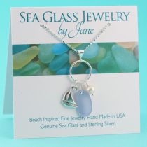 Cornflower Blue Sea Glass Pendant with Sailboat & Pearl
