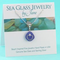 Cobalt Blue Sea Glass Pendant with Heart Charm