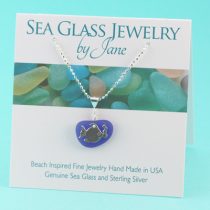 Cobalt Blue Sea Glass Pendant with Bubbly Fish Charm