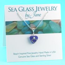 Small Cobalt Blue Sea Glass Pendant with Heart Charm
