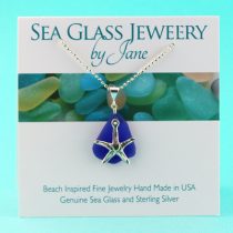 Cobalt Blue Sea Glass Pendant with Sea Star Charm