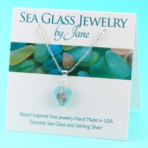 Deep Aqua Sea Glass Pendant with Heart