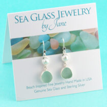 Sea Foam Green Sea Glass Earrings with Pearls