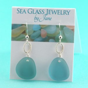 Exotic Japan Teal Sea Glass Earrings