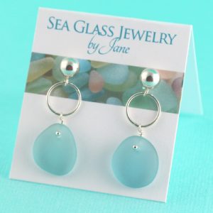 Gorgeous Japan Teal Sea Glass Earrings