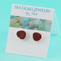 Red Sea Glass Stud Earrings R