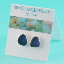 Cobalt Blue Sea Glass Stud Earrings R
