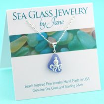Light Blue Sea Glass Pendant with Octopus Charm