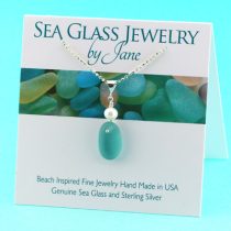 Japan Sea Glass Pendant with Freshwater Pearl