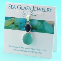 Stunning Blue & Aqua Sea Glass Double Pendant