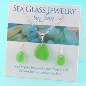 Lime Green Sea Glass Pendant & Earring Set