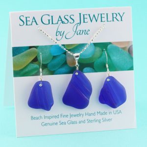 Cobalt Blue Sea Glass Pendant & Earring Set