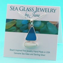 Turquoise and White Sea Glass Sailboat Pendant