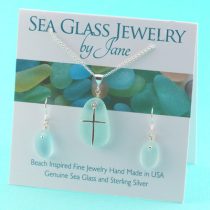 Sea Foam/Soft Blue Sea Glass Pendant & Earring Set