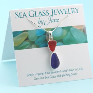 A Special Red & Blue Sea Glass Pendant