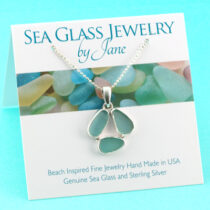 Aqua Triple Sea Glass Pendant