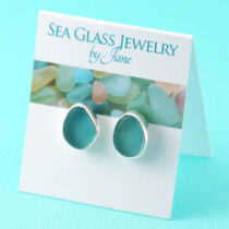 Aqua Sea Glass Stud Earrings