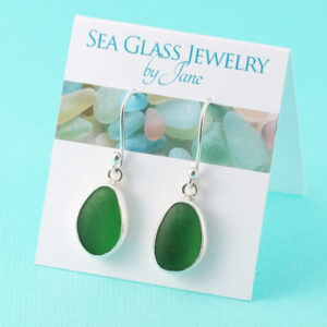Deep Emerald Green Sea Glass Earrings