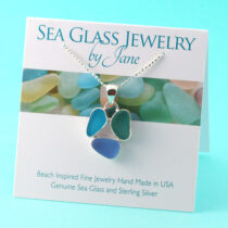 Turquoise Teal Cornflower Triple Sea Glass Pendant