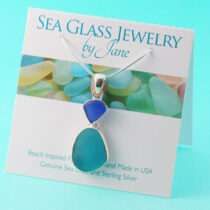 Gorgeous Cobalt Blue Teal Double Sea Glass Pendant