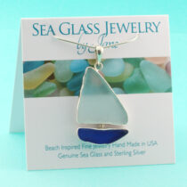 Cornflower Blue & White Sea Glass Sailboat Pendant