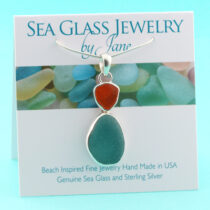 Aqua & Orange Sea Glass Double Pendant