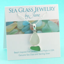 White & Lime Green Sea Glass Sailboat Pendant